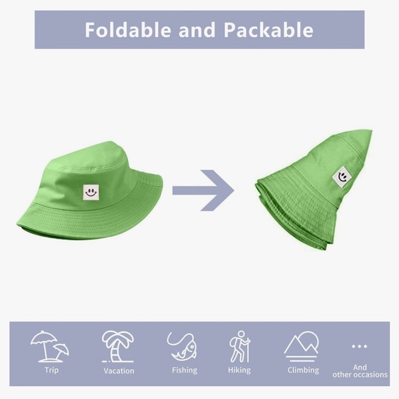 Sun Protection Green Cotton Summer Smiley Bucket Hat NEW Kids S-M Adults - Picture 5 of 6